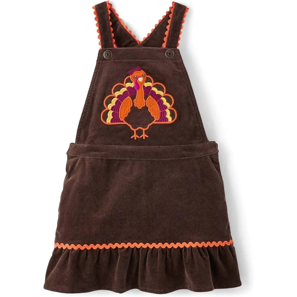 Gymboree Girls Turkey Thanksgiving Overalls Brown Corduroy Dress Size 12 NEW